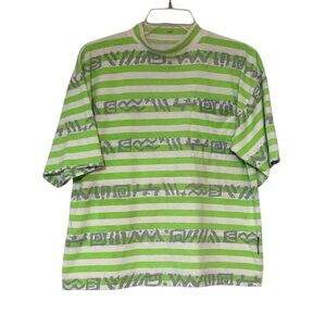 Vintage Permit Striped Symbol T-Shirt Green & White Sz Large